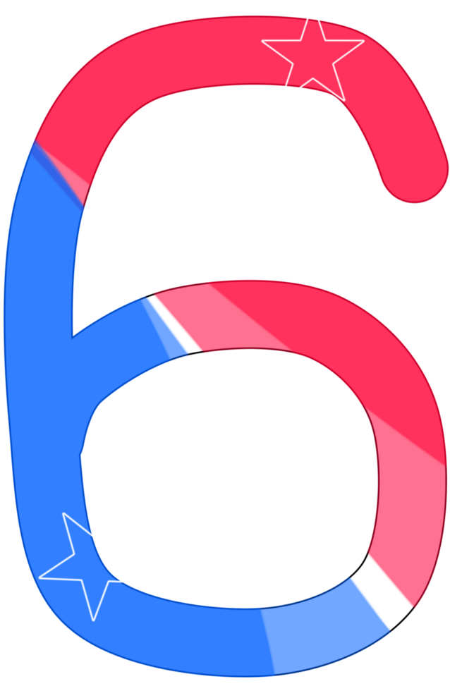number six in blue and red color png
