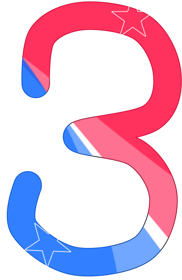 number three in blue and red color png