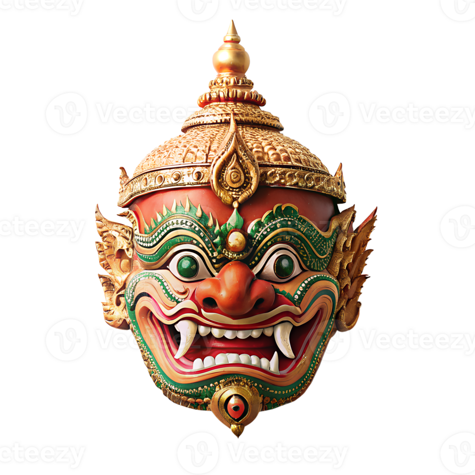 giant mask in Khon Thai minimalist style, isolated on transparent background png