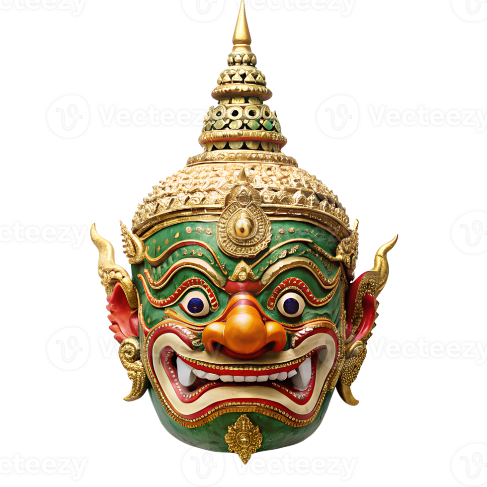giant mask in Khon Thai minimalist style, isolated on transparent background png