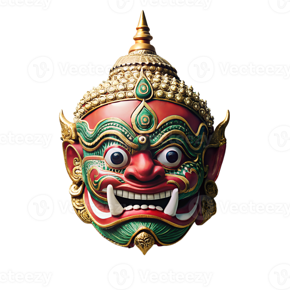 giant mask in Khon Thai minimalist style, isolated on transparent background png