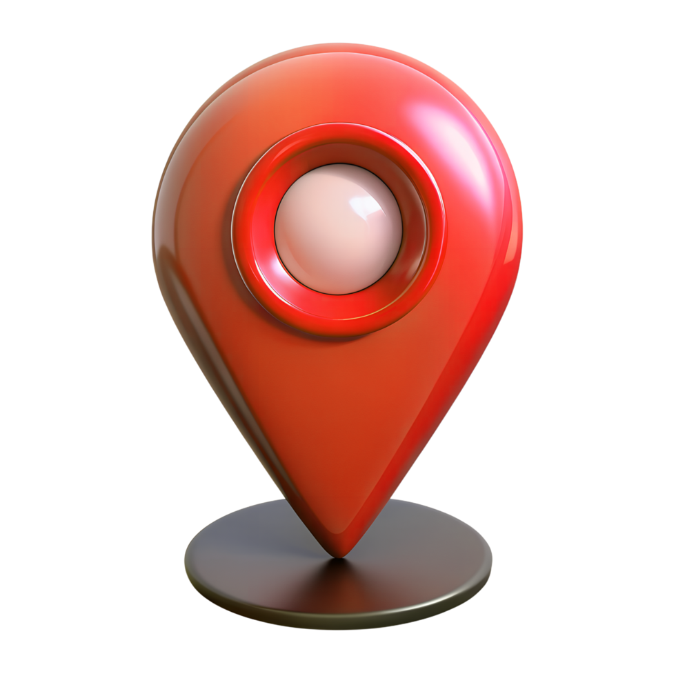 3d render of a red navigation point on the map isolated on background png