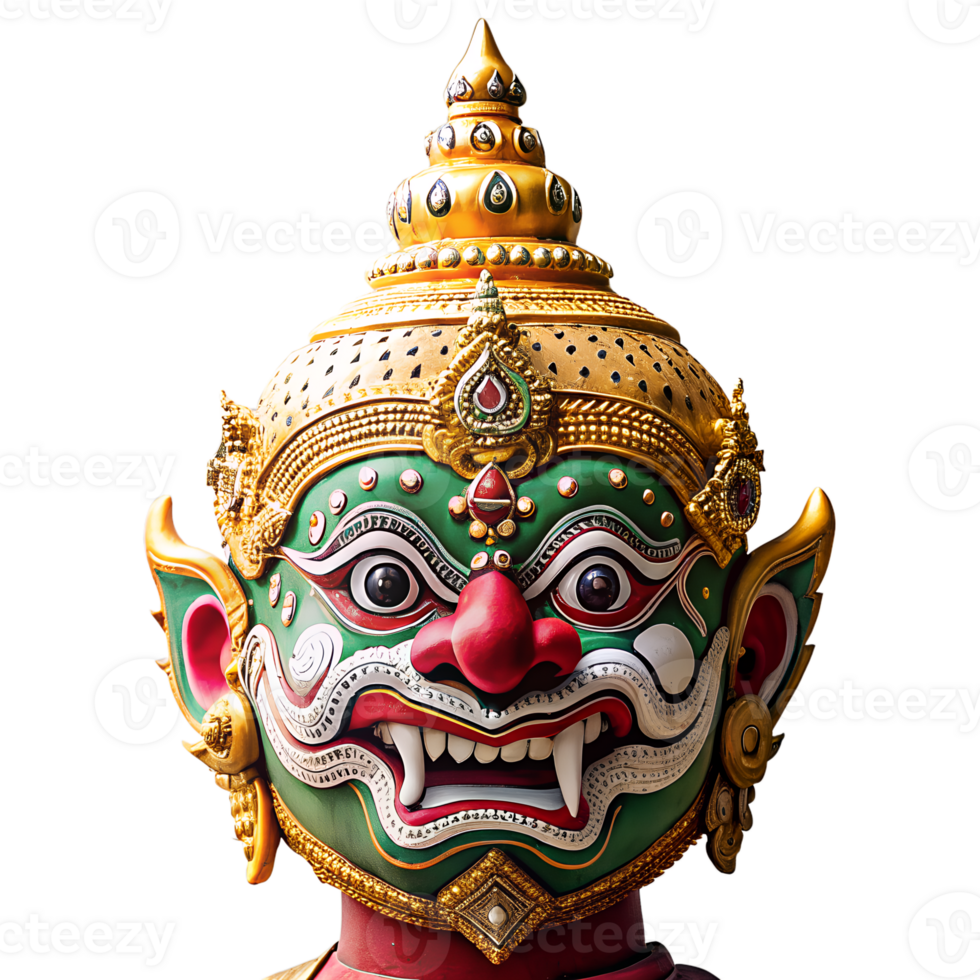 giant mask in Khon Thai minimalist style, isolated on transparent background png