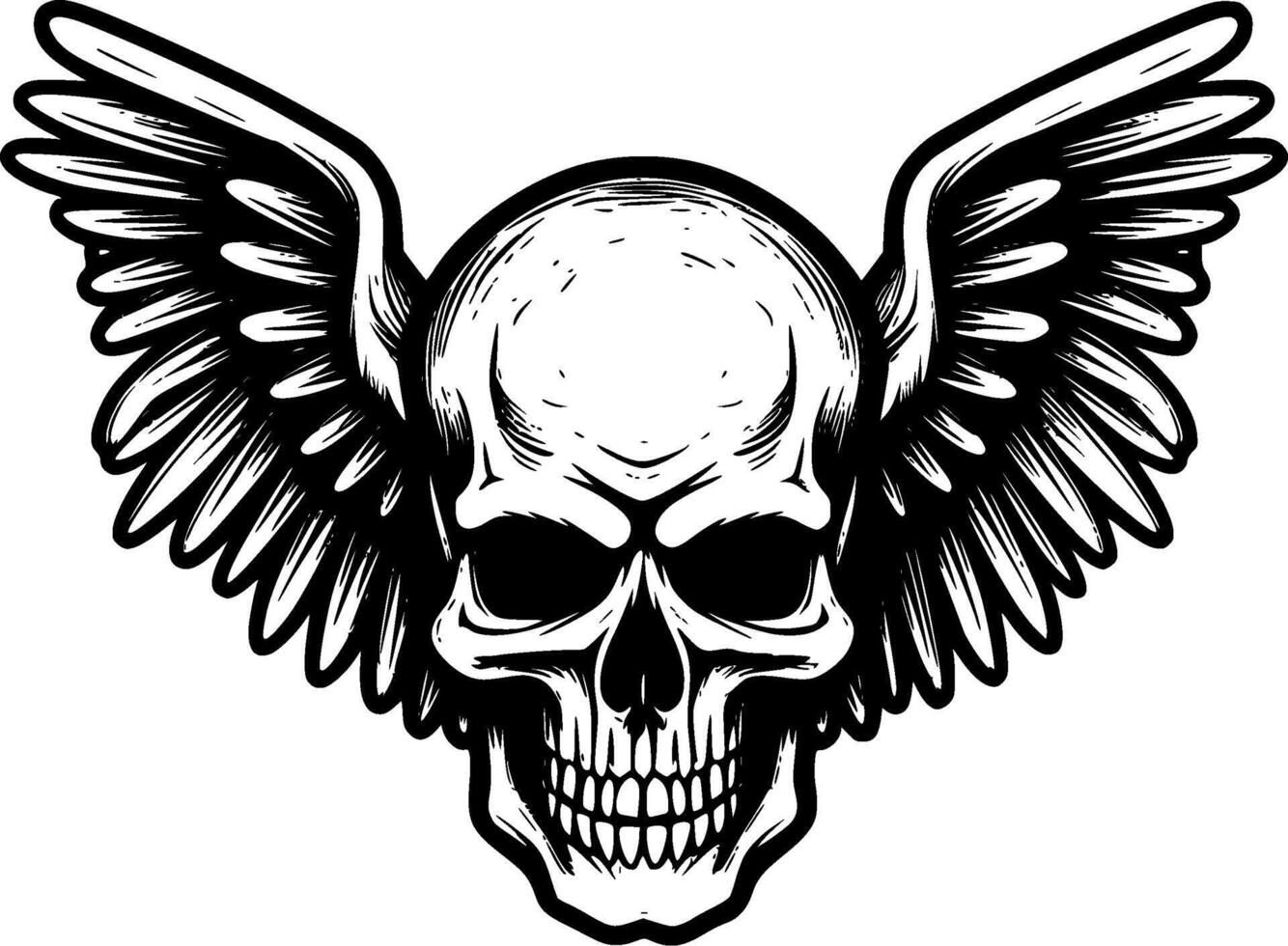 Skull With Wings, Black and White illustration vector
