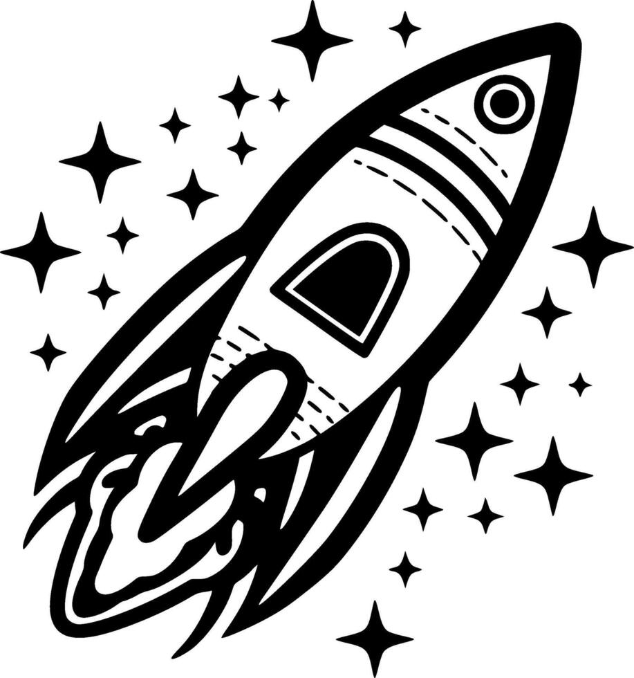 Rocket, Black and White illustration vector