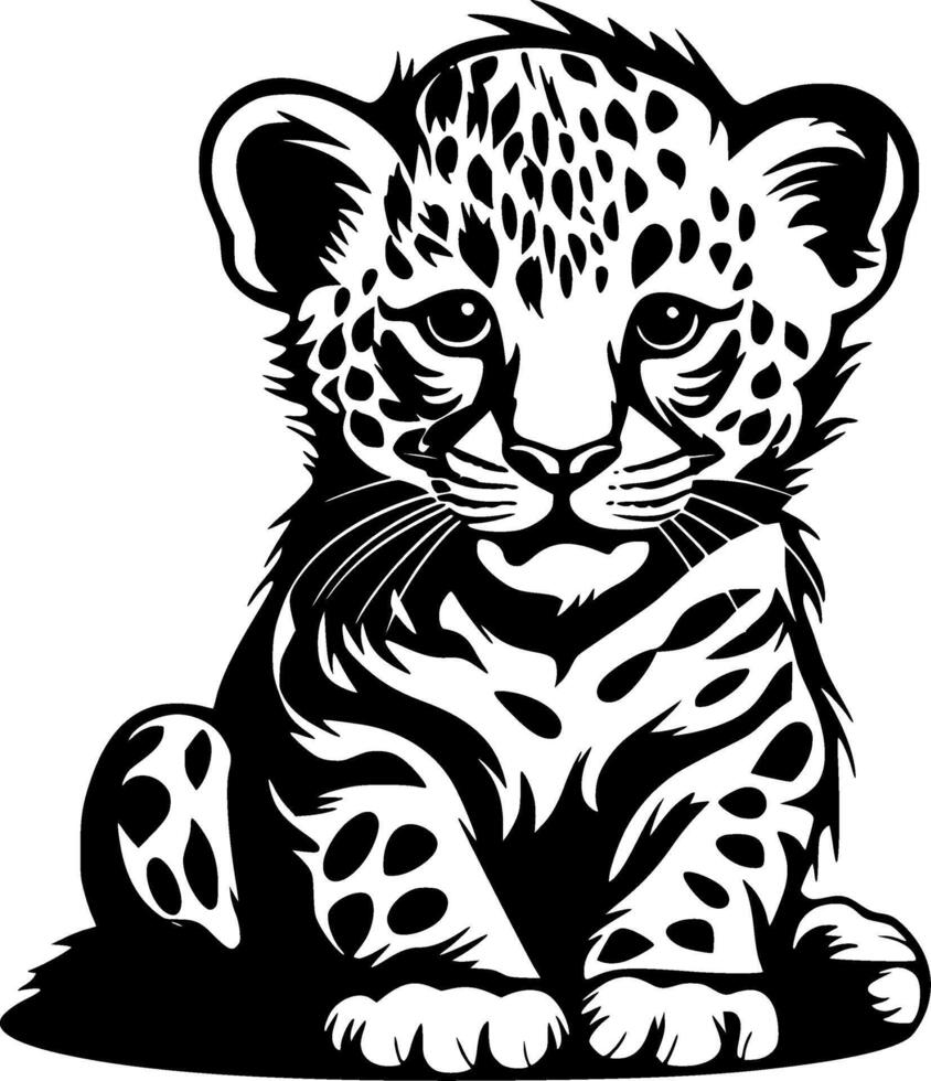 Leopard Baby - Black and White Isolated Icon - illustration vector