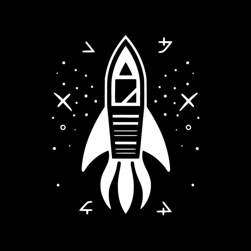 Rocket, Black and White illustration vector
