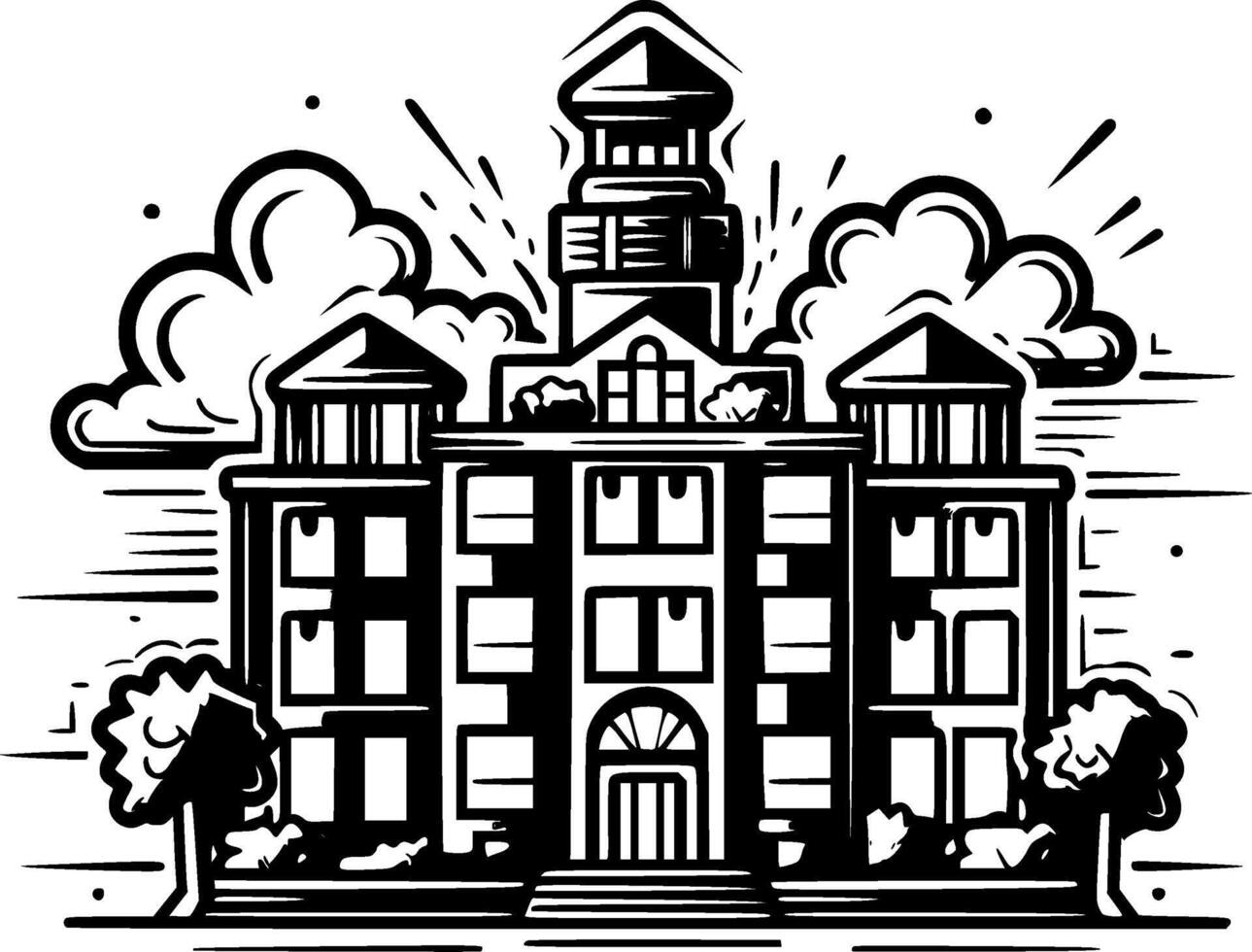 School - Black and White Isolated Icon - illustration vector