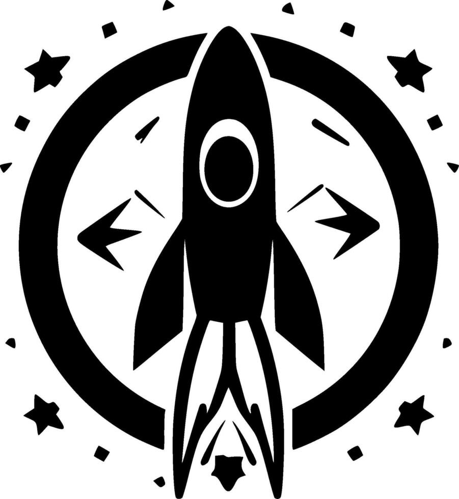 Rocket, Black and White illustration vector