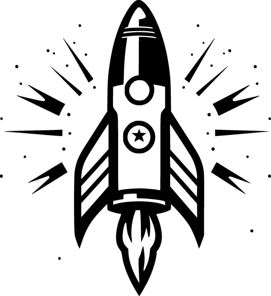 Rocket, Black and White illustration vector