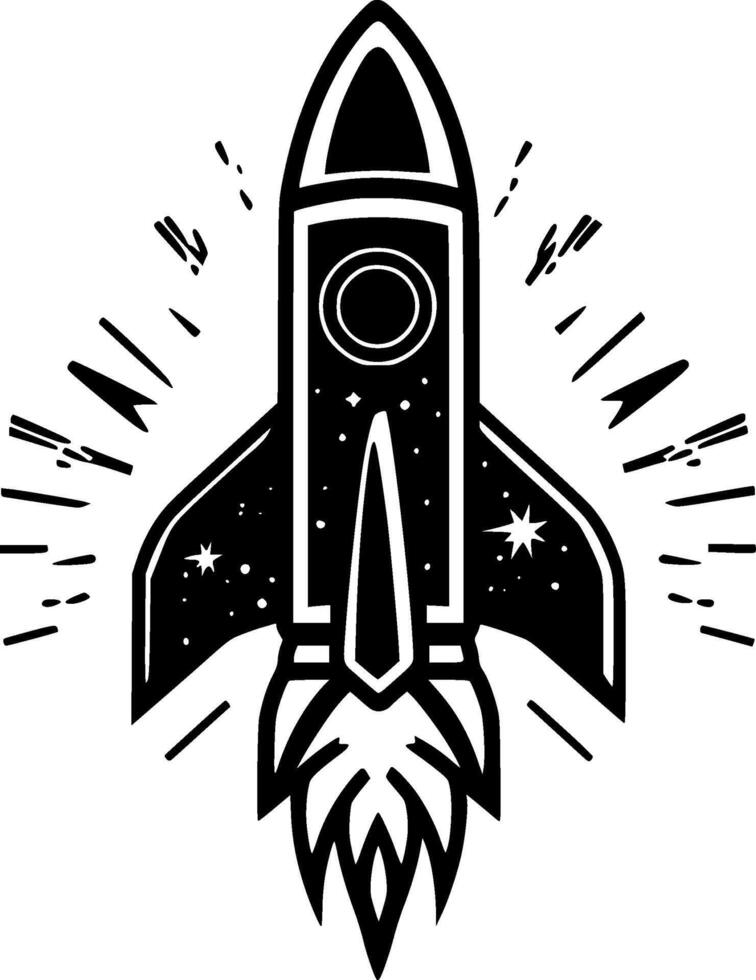 Rocket, Black and White illustration vector