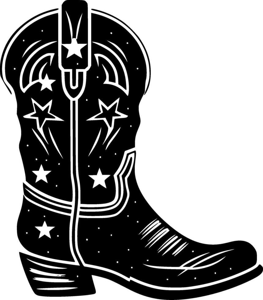 Cowboy Boot - Black and White Isolated Icon - illustration vector