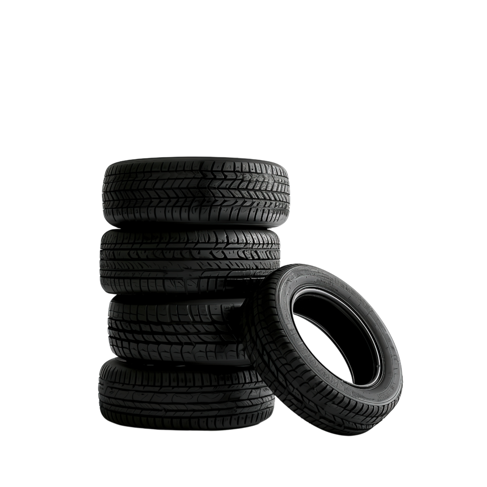 A stack of car tires isolated on a transparent background png