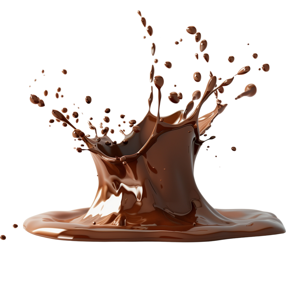 A rich, velvety chocolate splash captured mid-air, isolated on a transparent background png