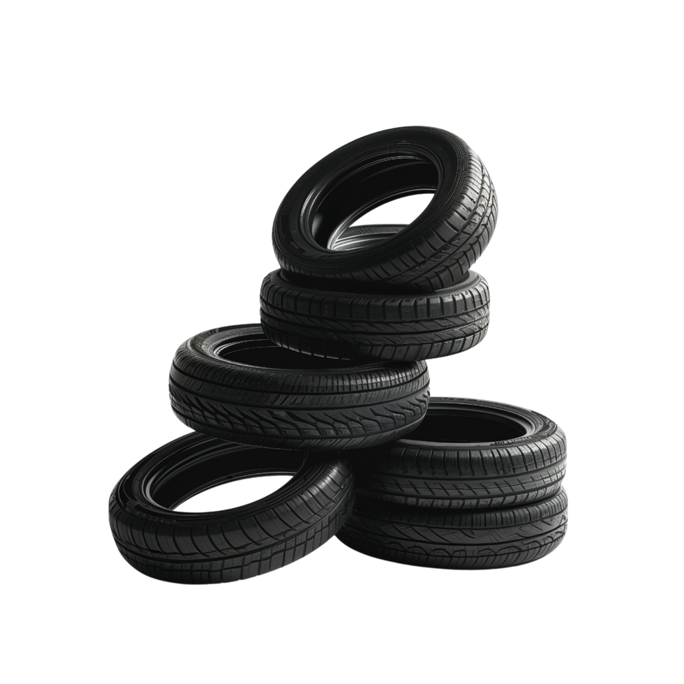 A stack of car tires isolated on a transparent background png