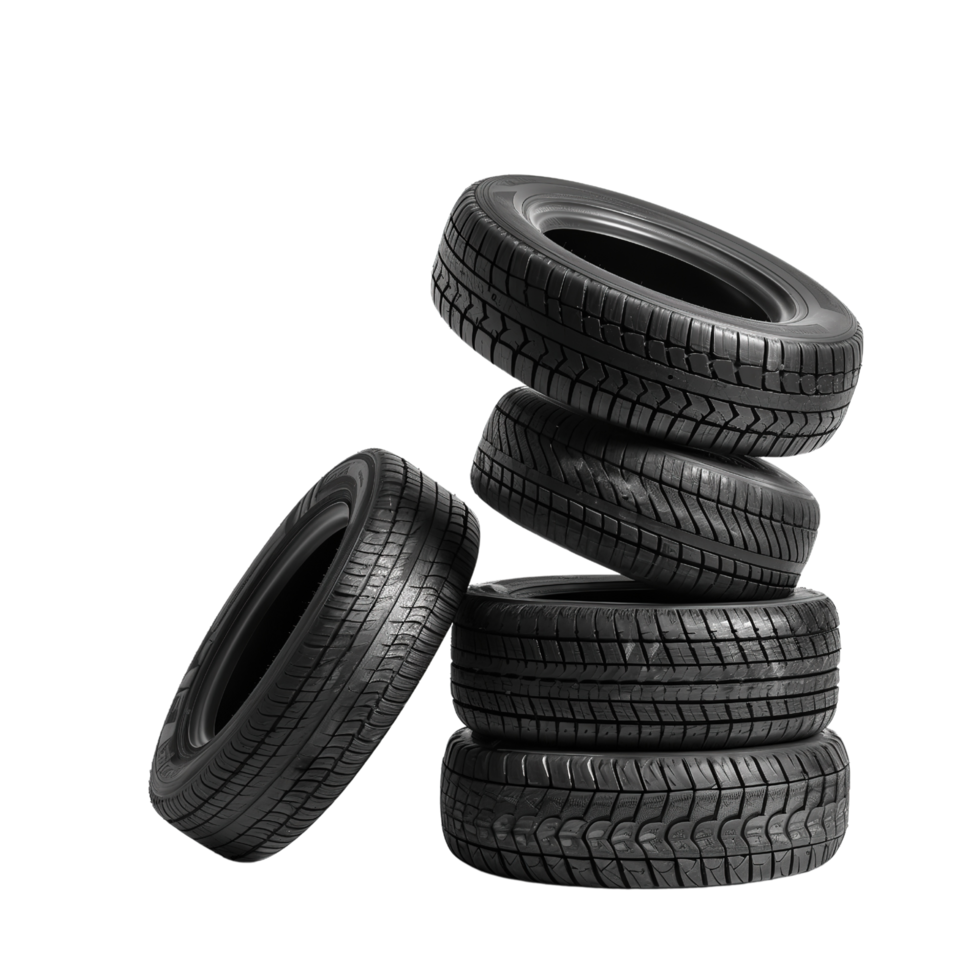 A stack of car tires isolated on a transparent background png