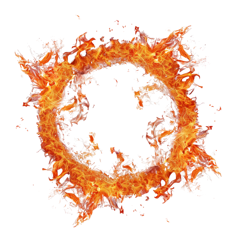 A perfect ring of vibrant flames engulfing a circular area isolated on a transparent background png