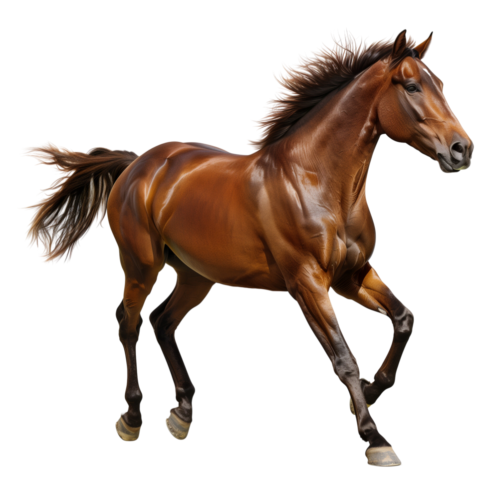 A powerful brown horse running with full speed, isolated on a transparent background png