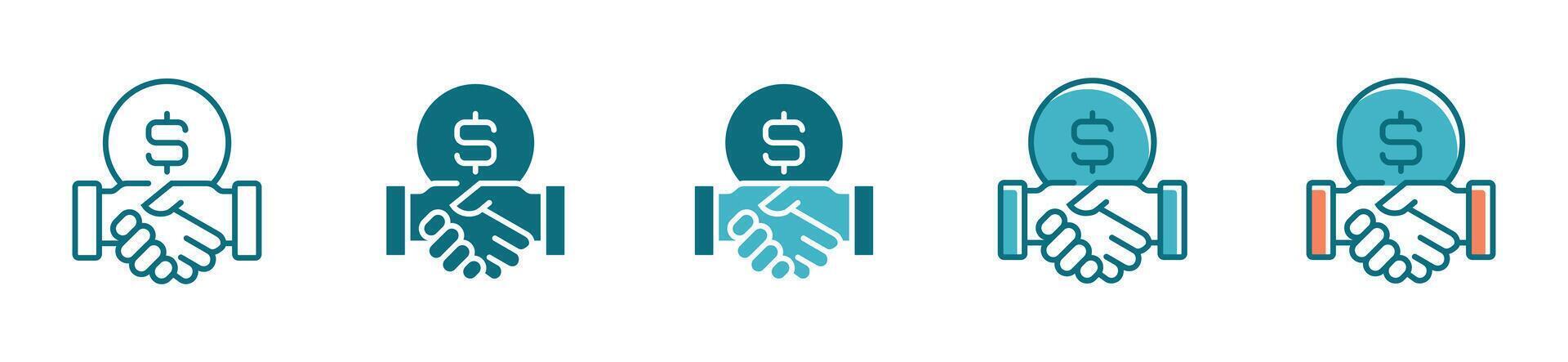 team management cooperation agreement icon with handshake and dollar coin for partnership consulting signs vector
