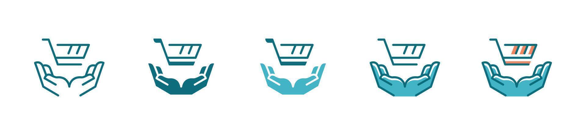 shopping cart icon set, cart hand care illustration online store purchase symbol vector