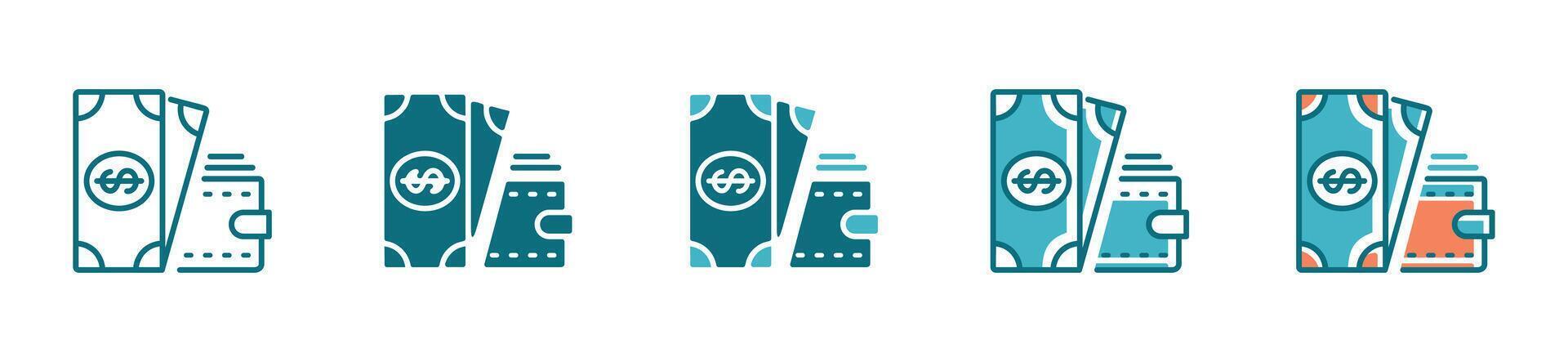 wallet and money icon set billfold dollar cash with wallet saving signs illustration for salary, income, or business web and app template interface vector