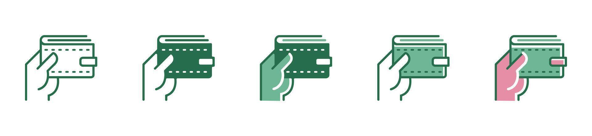 hand holding the wallet for an e-wallet icon set payment sign finance save money symbol line illustration vector