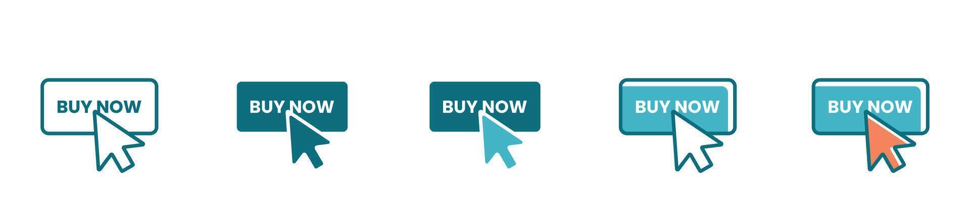 simple buy now icon set with pointer clicking the button flat modern design vector