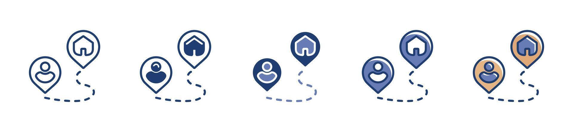 two map points and guide path from use location to home icon route navigation scheme symbol line illustration vector