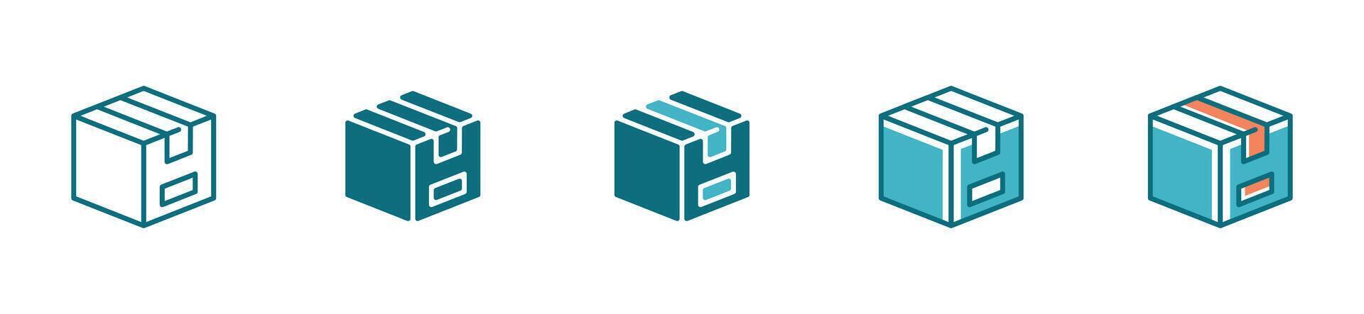 Delivery package icon 3d box variant styles cargo express shipping signs vector