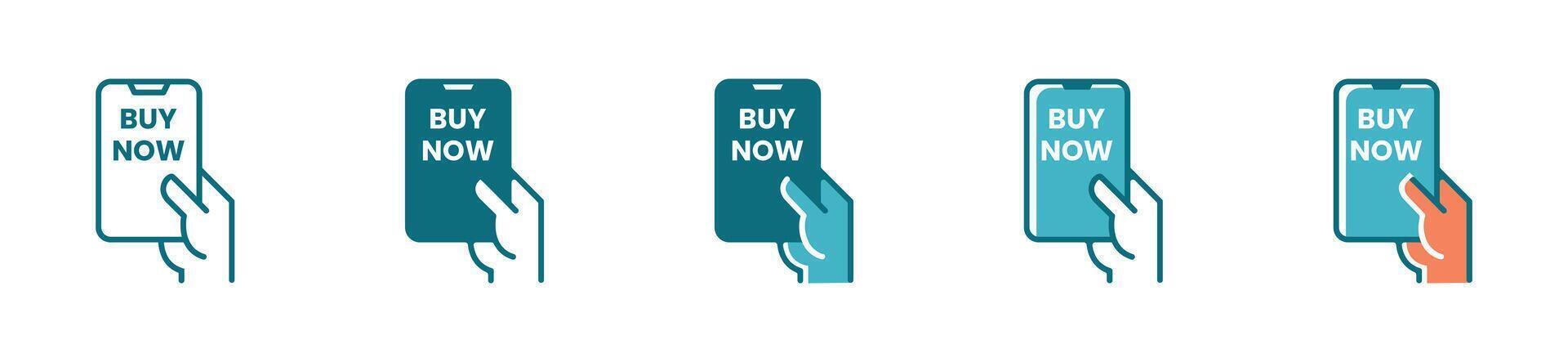 online shop buy now icon set with hand or pointer clicking the button in mobile app design vector