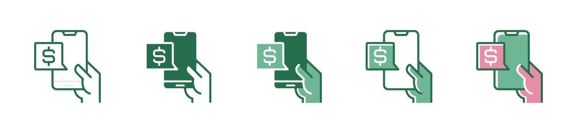 Hand holding a smartphone with earning income notification icon for wallet, saving money, payment, buying, credit, transfer, or online business symbol illustration vector