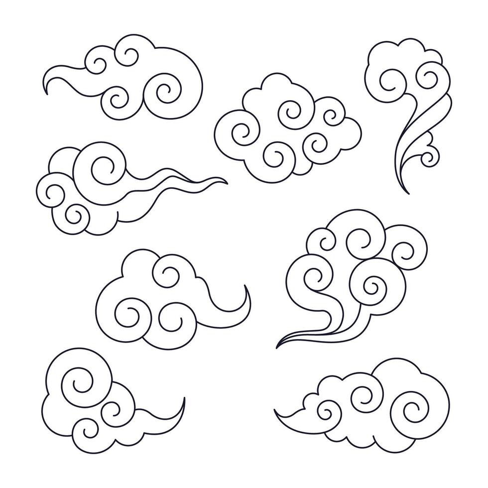 Oriental Tattoo Clouds Set vector