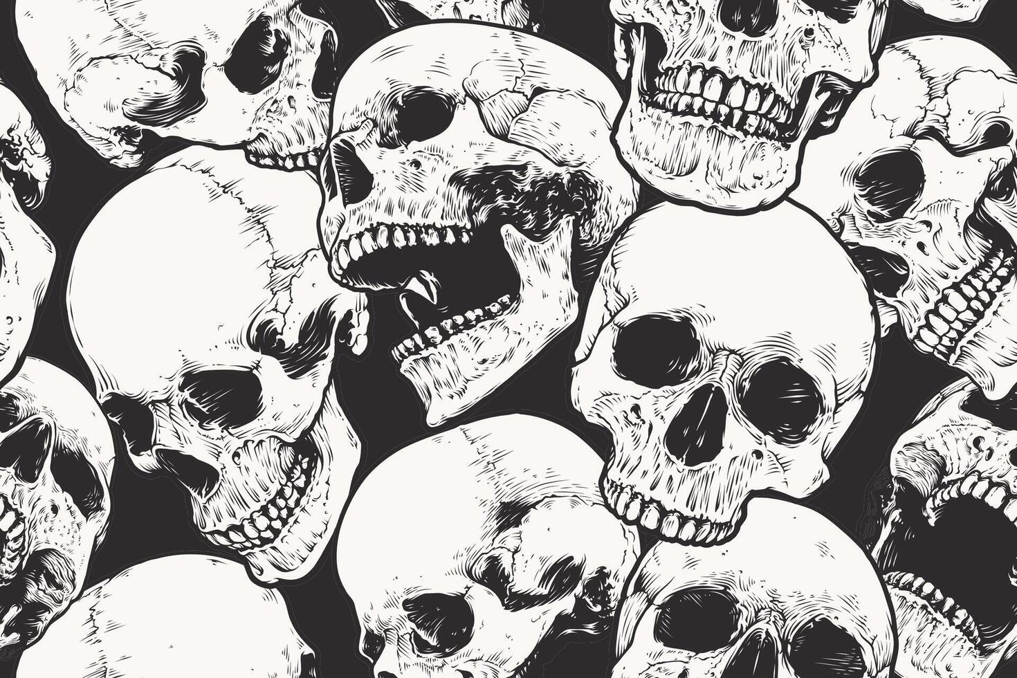 Seamless Pattern With Engraved Skulls vector