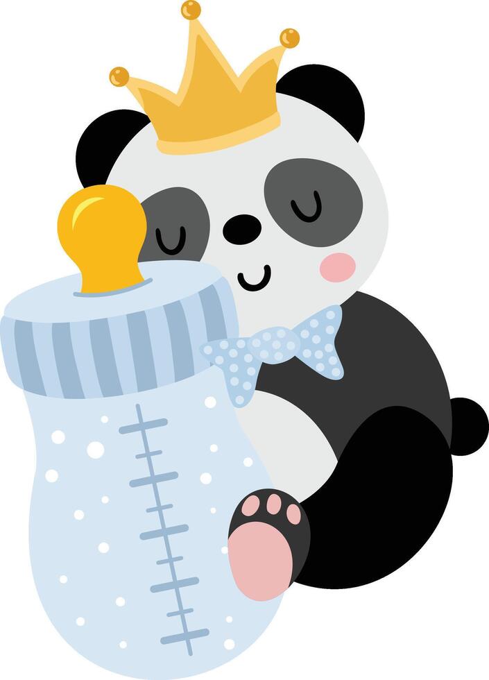 Cute baby boy panda holding a baby bottle of milk vector