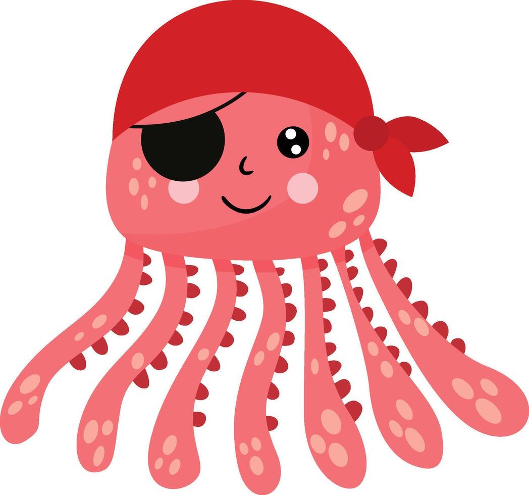 Funny octopus with red scarf pirate and covered eye vector