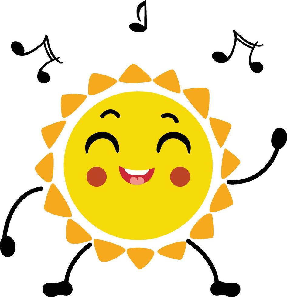 Funny sun character mascot dancing to music vector
