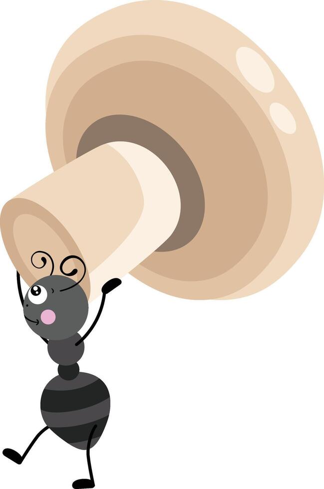 Cute ant carrying a mushroom vector