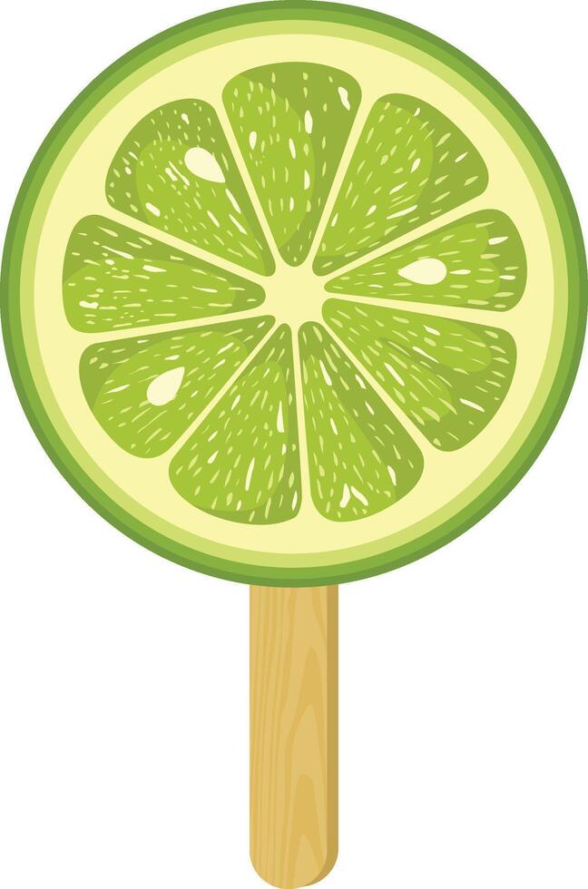 Green lemon ice cream on a wooden stick vector