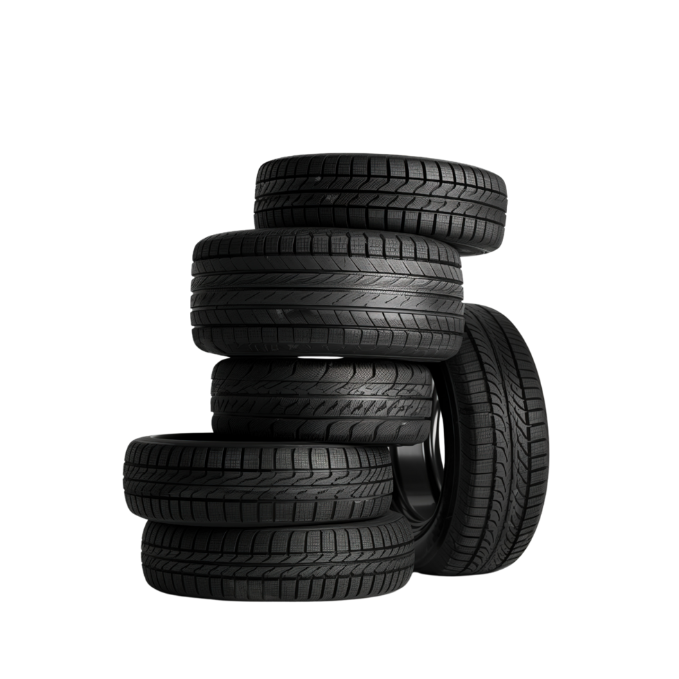 A stack of car tires isolated on a transparent background png