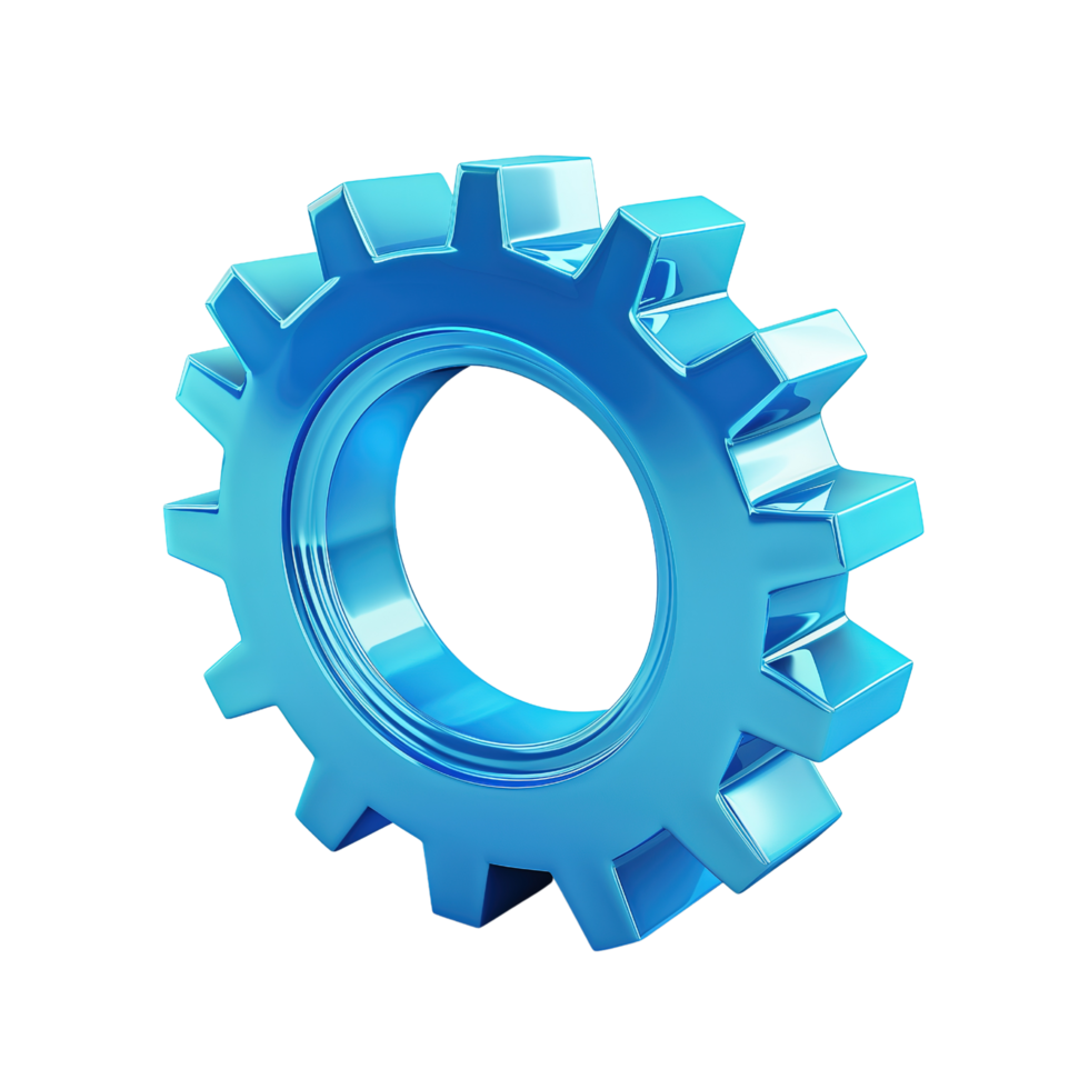 3D render of blue gears icon isolated on a transparent background png