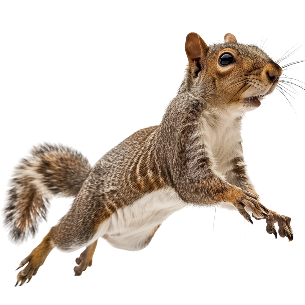A squirrel in mid-leap, isolated on a transparent background png