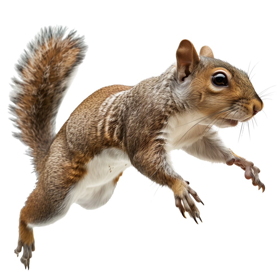 A squirrel in mid-leap, isolated on a transparent background png
