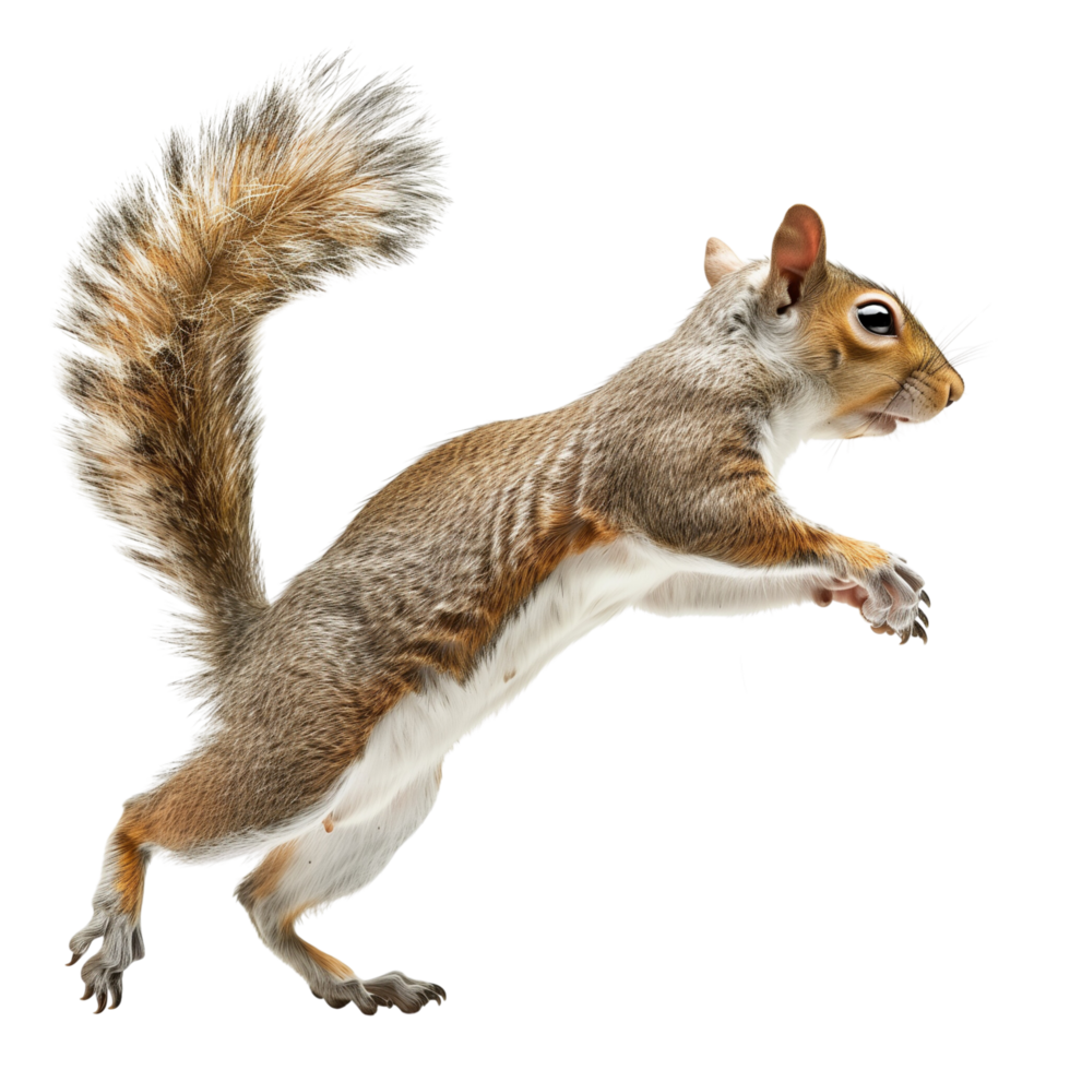 A squirrel in mid-leap, isolated on a transparent background png