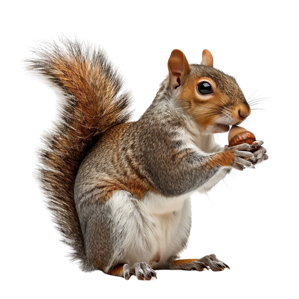 A squirrel holding an acorn, isolated on a transparent background png