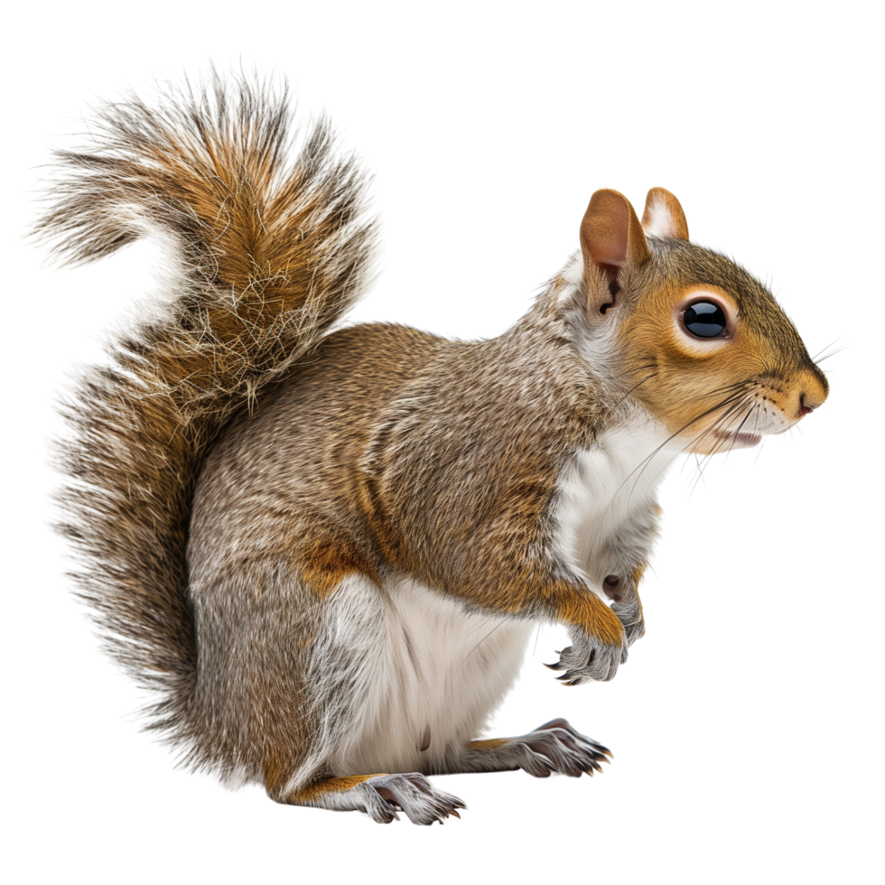 A squirrel with a bushy tail, isolated on a transparent background png