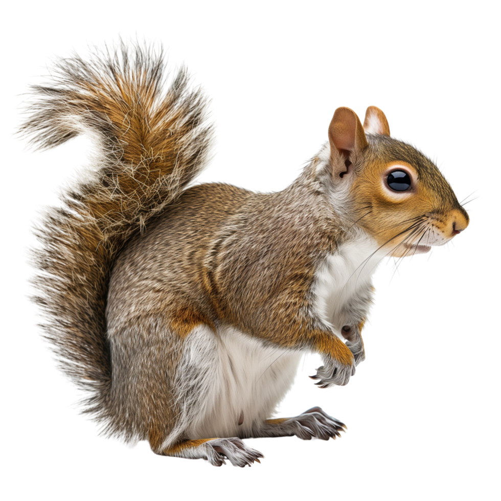 A squirrel with a bushy tail, isolated on a transparent background png