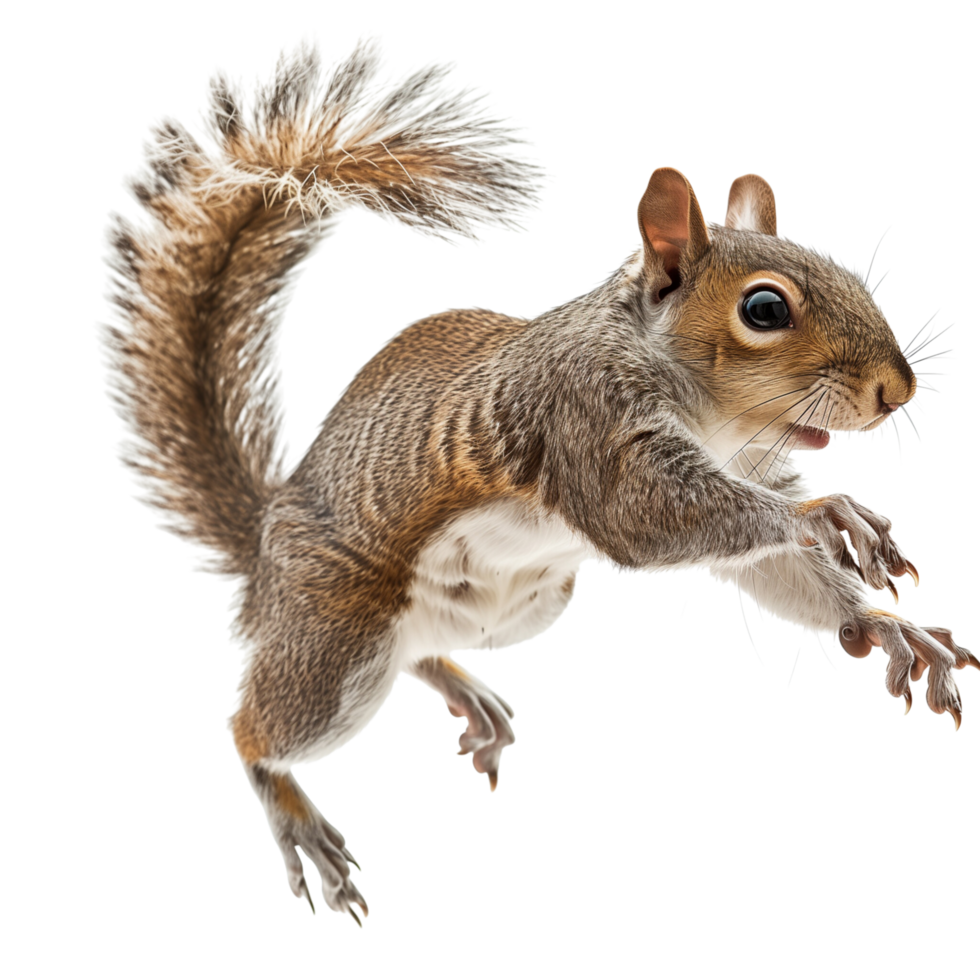 A squirrel in mid-leap, isolated on a transparent background png