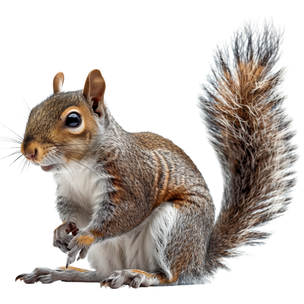 A squirrel with a bushy tail, isolated on a transparent background png
