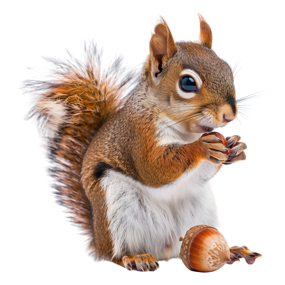 A squirrel holding an acorn, isolated on a transparent background png