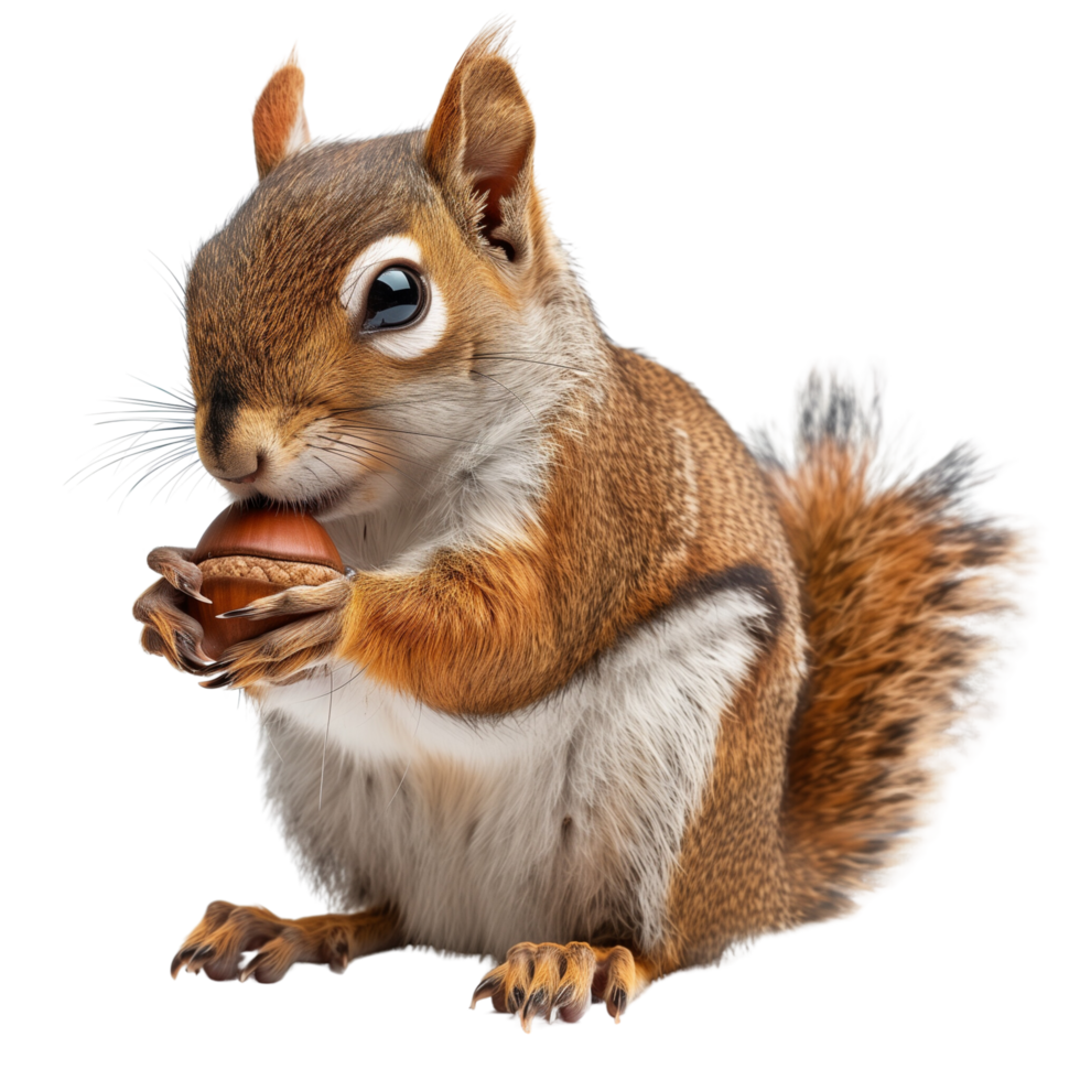 A squirrel holding an acorn, isolated on a transparent background png